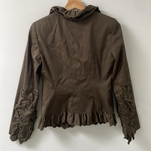 RED VALENTINO womens blazer jacket 2 olive green flared ruffle hem safari - Picture 3 of 14